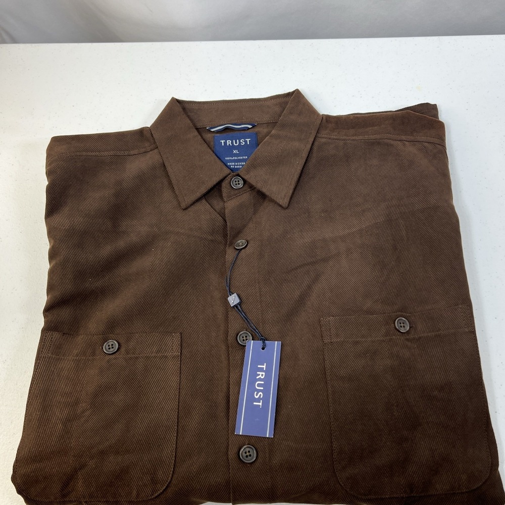 NWT Trust Mens Brown Long Sleeve Button Up‎ Business Shirt Size XL